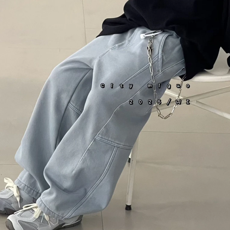 25569【米果加绒牛仔裤】蒙蒙潮童2025冬季加绒嘻哈痞帅潮流裤子