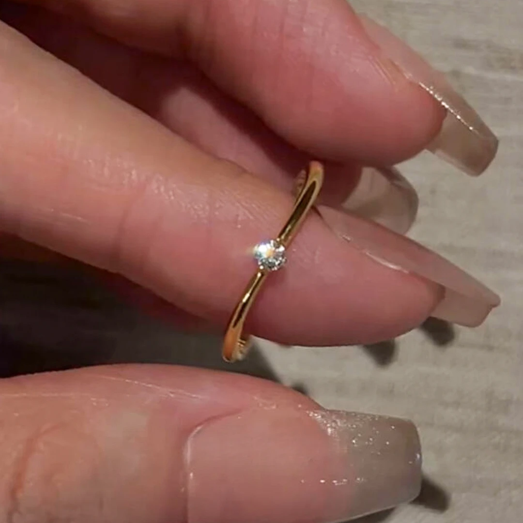 铜合金戒指 极细款金色素圈戒指女简约百搭时尚小众高级感食指戒