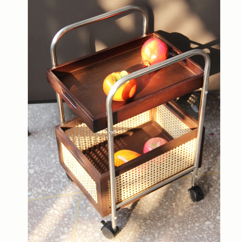 DIY小推车落地带轮置物架不锈钢推车卧室收纳中古风DIY小推车