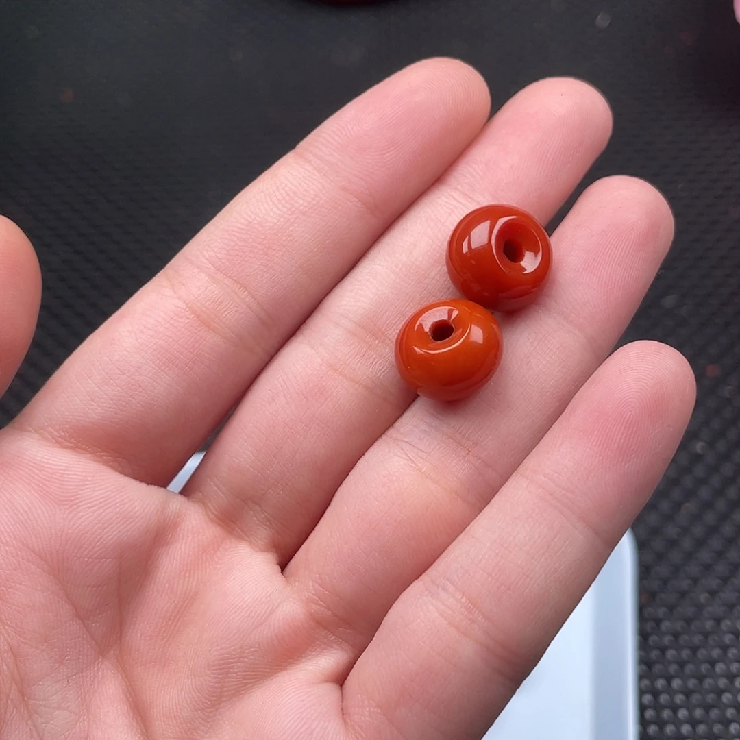 南红玛瑙未镶嵌9*14柿子红甜甜圈一组2颗