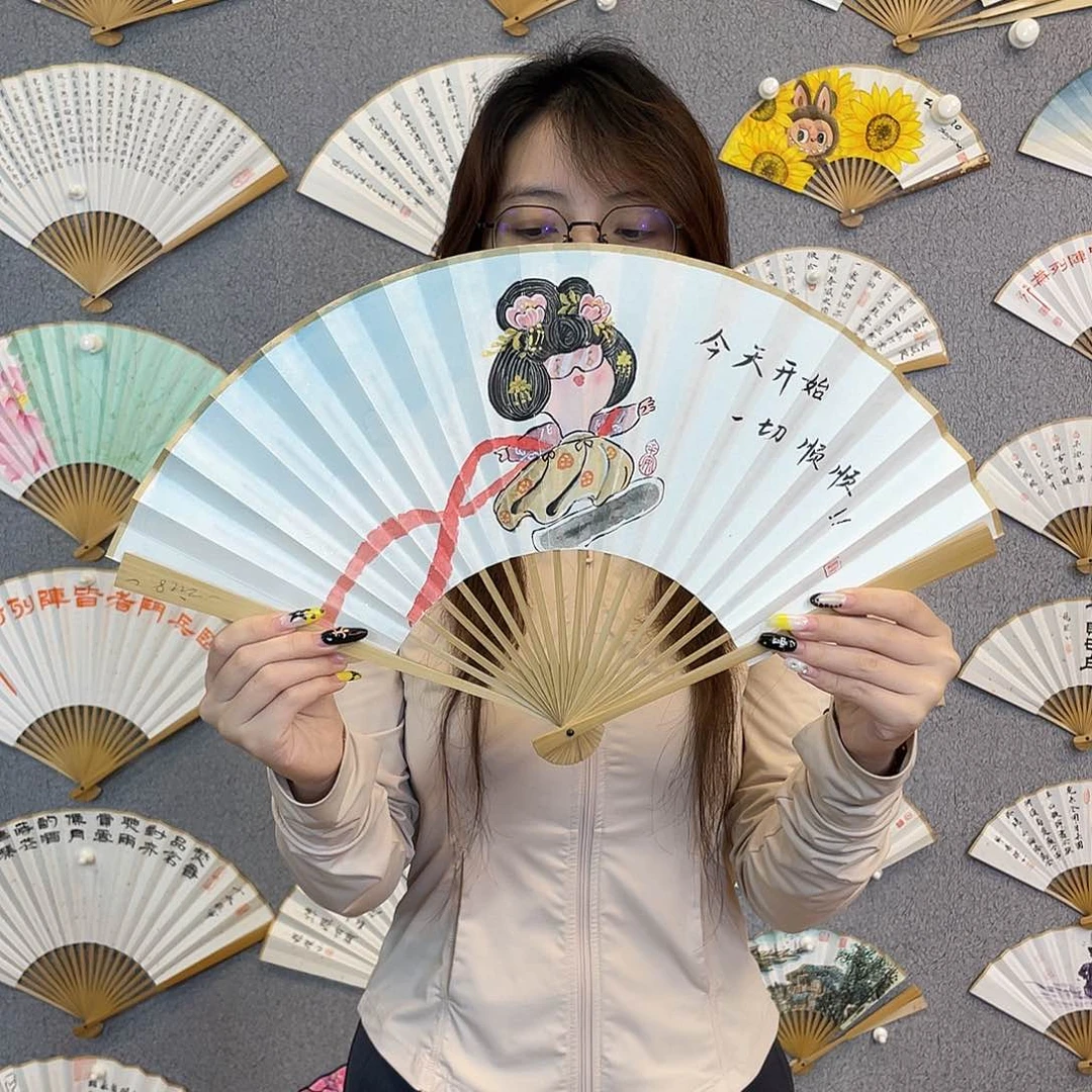 国画8寸玉竹-纯手绘-文玩扇骨（默认粘好）