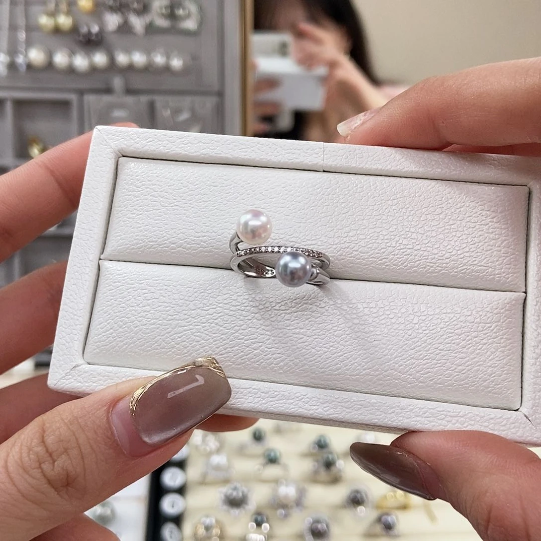 海水珍珠戒指银S925镶嵌akoya真多麻戒指