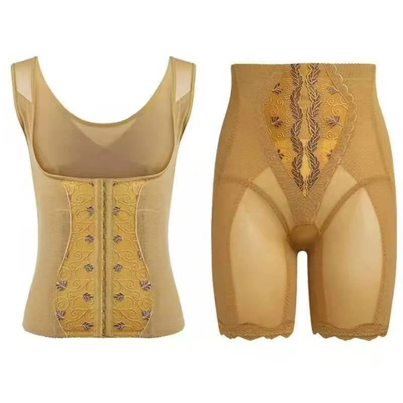 TS1876  刺绣女士透气美体衣（金色）