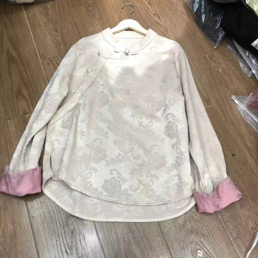 2025春季百搭出游茶里茶气轻盈韩系新中式纯色女士斜襟长袖衬衫