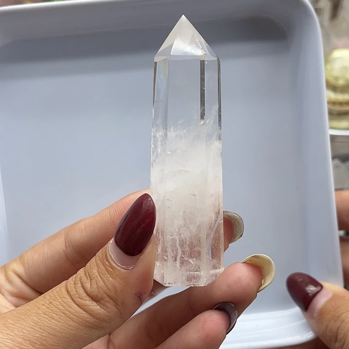 水晶珠宝半成品未镶嵌50白水晶柱高6.9宽2
