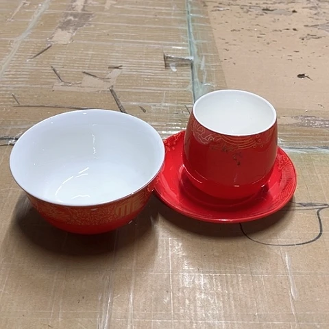 微瑕，不能明火，碟杯子4.5英寸，2套，6个陶瓷