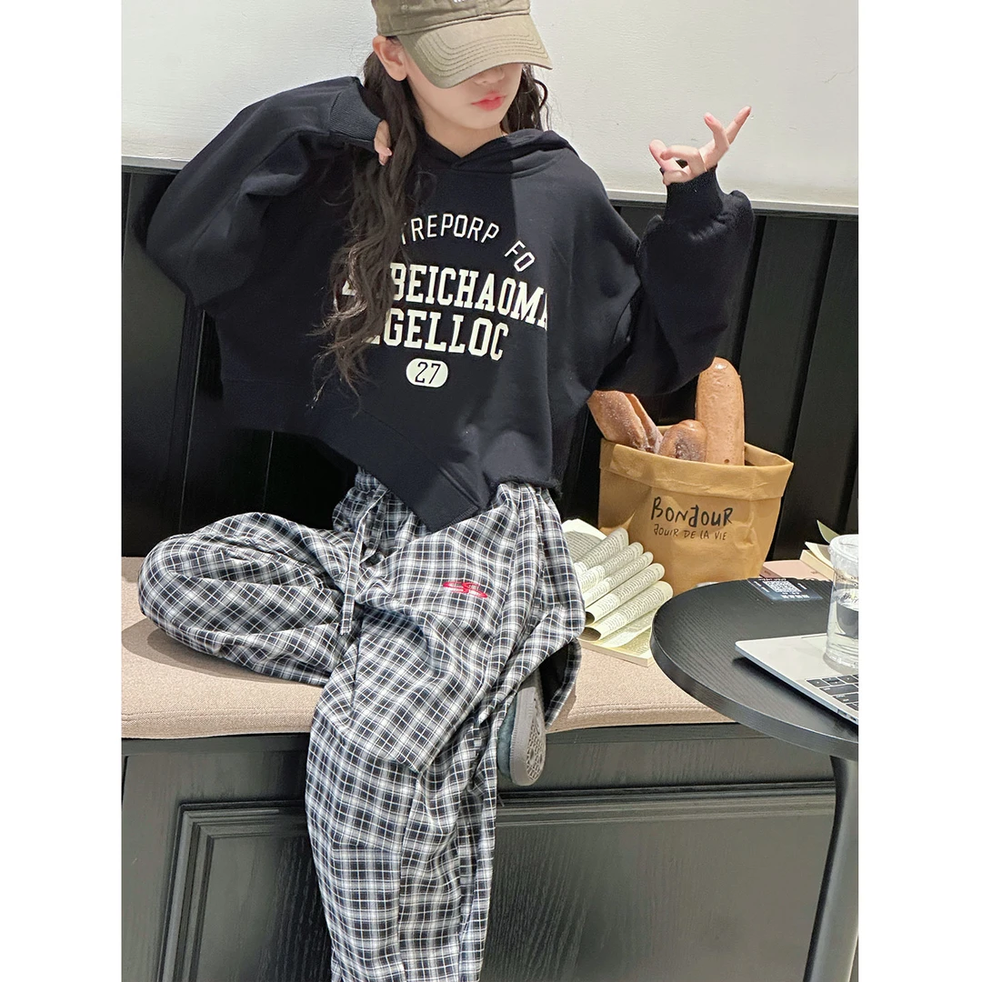 K29383孙小美不规则女童短款卫衣春秋装新款儿童连帽上衣衣服
