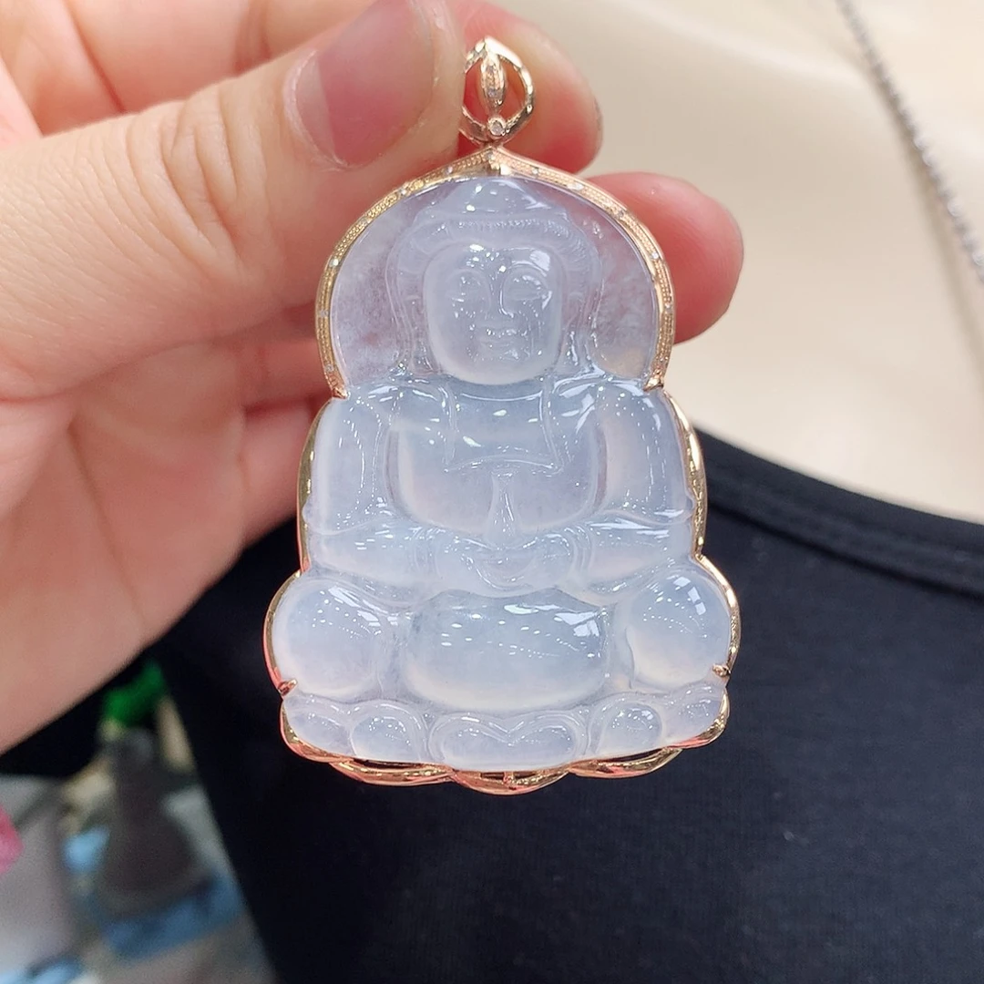 翡翠颈饰18K金镶嵌观音