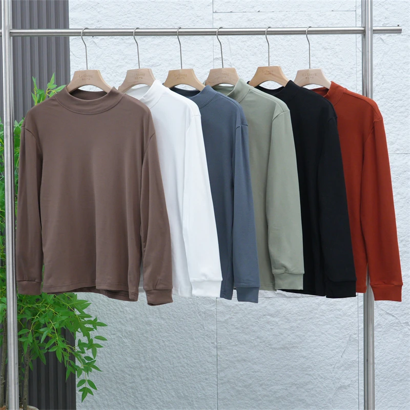 秋季男士纯色半高领百搭打底衫弹力舒适绒保暖长袖T恤Z1923-2584