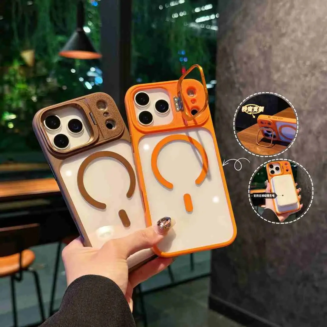 适用iPhone17Promax透明手机壳防摔苹果16Pro/15Pm磁吸镜头支架壳