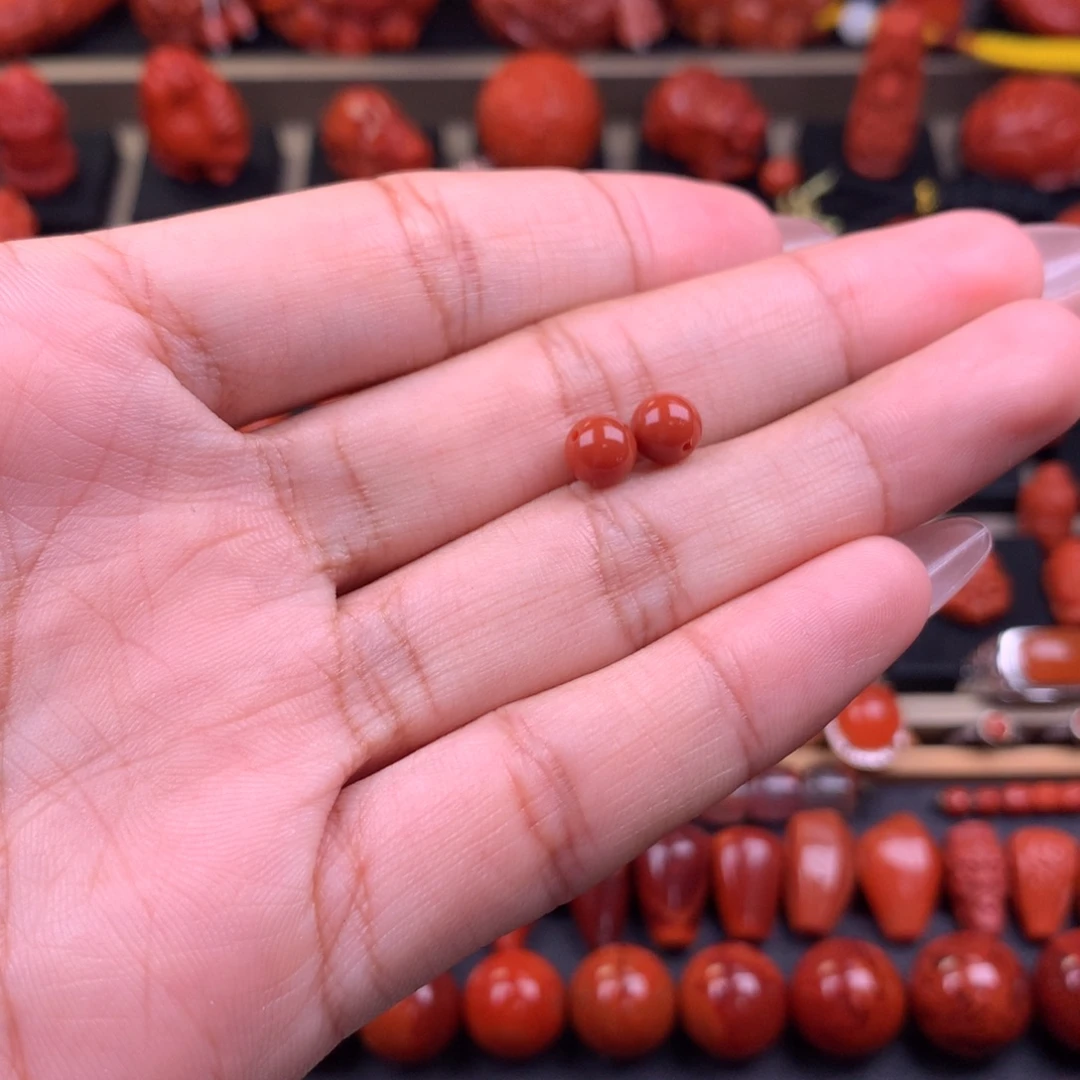 南红玛瑙未镶嵌圆珠对珠6