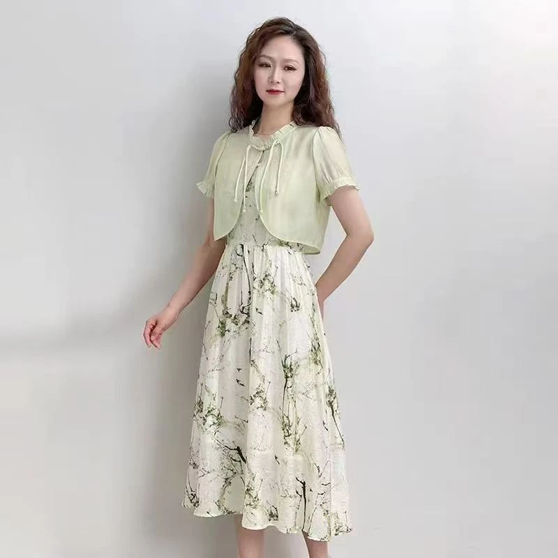 《霞姐服饰》 夏季气质古风设计师连衣裙两件套显瘦潮流女士货号：21