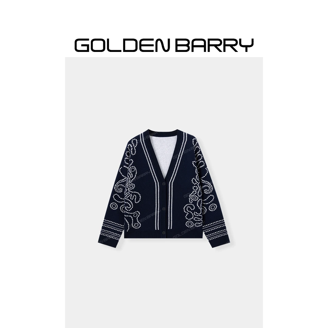 GOLDENBARRY羊毛V领提花针织开衫241304