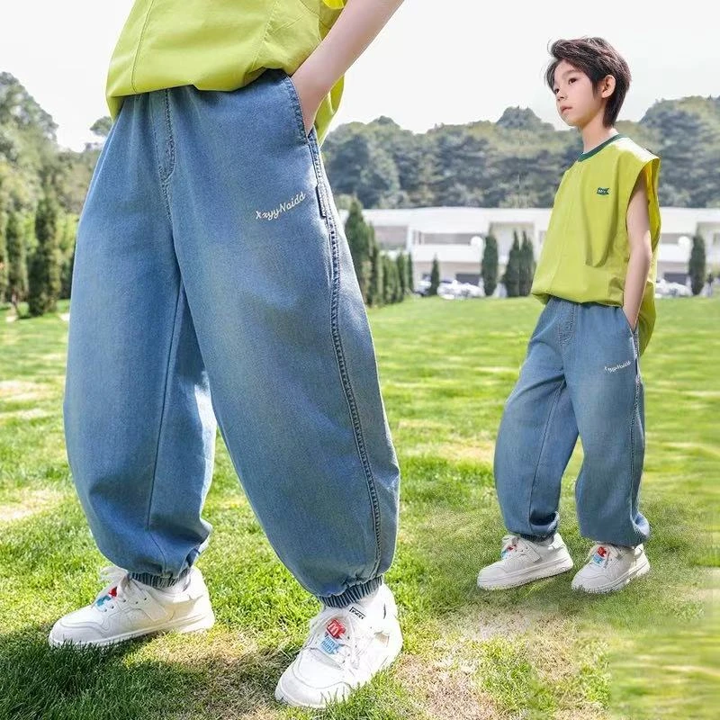 儿童2025新款男童夏装防蚊裤夏季薄款牛仔裤裤子中大童男孩