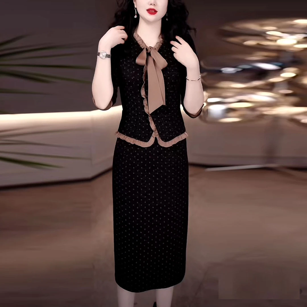 磨毛软精纺时尚洋气波点连衣裙2025秋冬新款修身显瘦洋气打底裙子