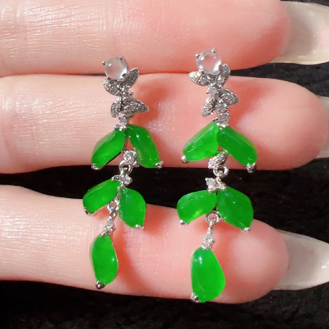 翡翠18K金镶嵌耳饰签收后24小时鉴赏期，过时不退