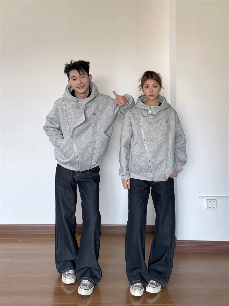 YYMDG2024冬双拉链开衫空气层连帽卫衣外套男女秋冬季情侣上衣