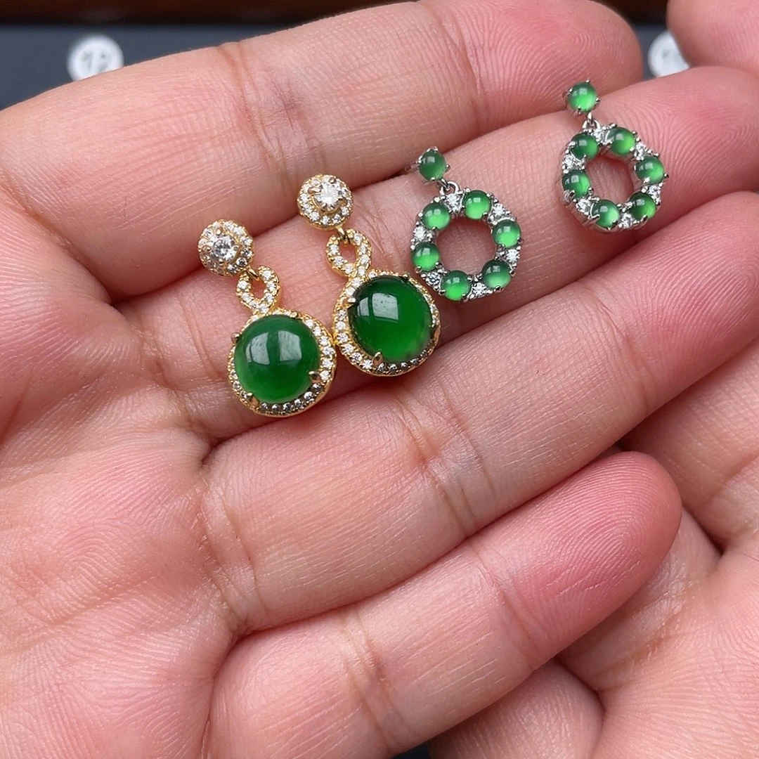 翡翠银S925镶嵌耳饰