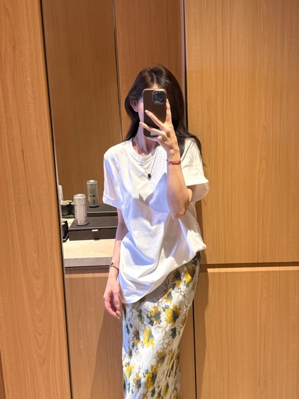 【螺纹领宽松白色短袖T恤】SY1646