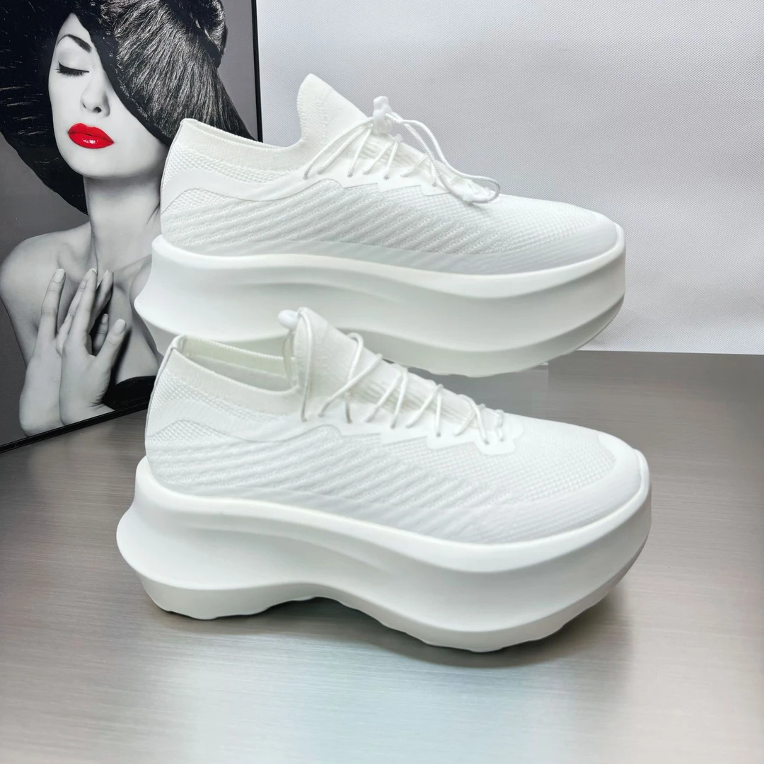 春夏秋季新品飞织网面透气松糕底老爹鞋小白鞋超轻休闲运动鞋厚底