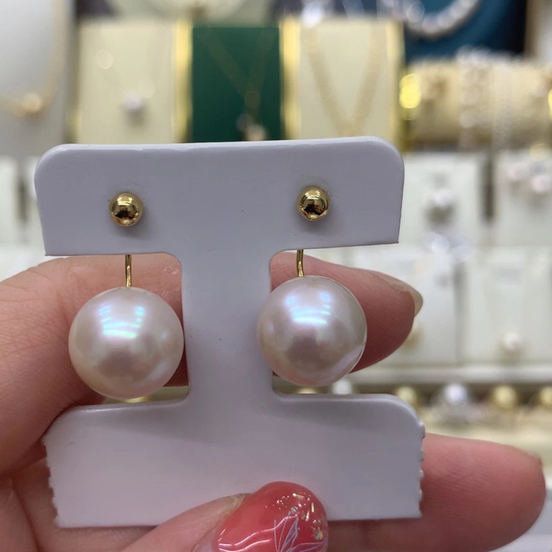 淡水珍珠耳饰18K金镶嵌12-13