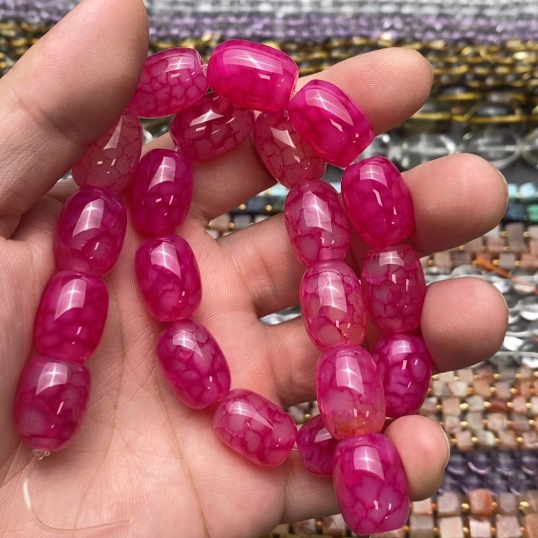 玛瑙/玉髓未镶嵌珠宝半成品玫红龙纹玛瑙12*18mm一条