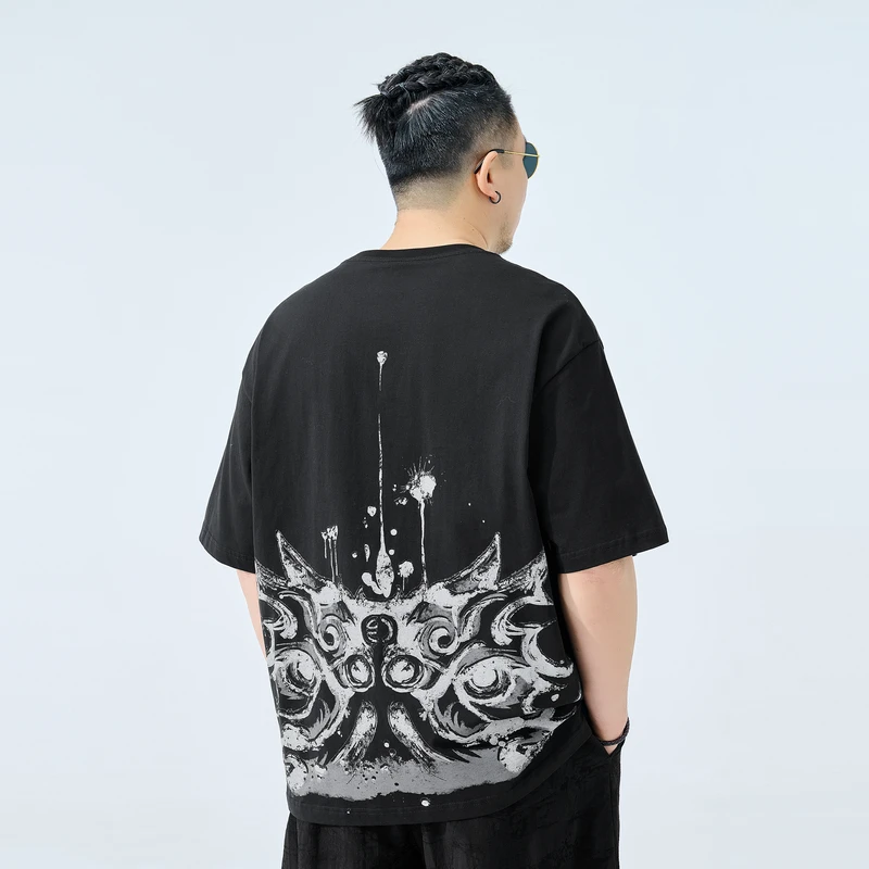 半墨大码男装新中国风圆领短袖T恤夏季新款胖子男士200-300斤0369