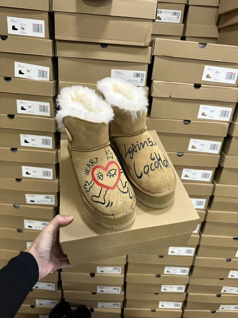 冬季新款原皮原毛雪地靴休闲风复古港风AB款中筒经典百搭款