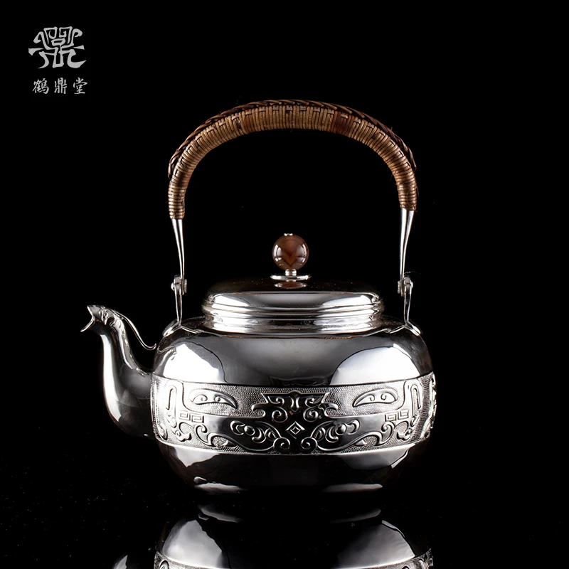 鹤鼎堂于野系列思齐錾刻汤沸（银色）