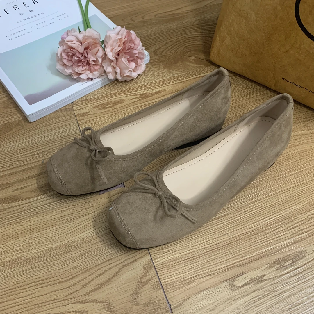 晚睡笑·内增高5cm法式温柔绒面蕾风蝴蝶结单鞋女秋冬软底百搭女鞋