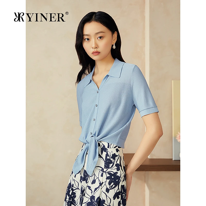 YINER音儿专选2025夏季新款法式优雅衬衫领毛针织衫