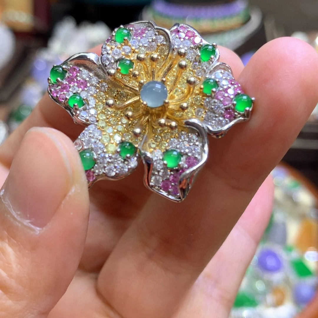 翡翠颈饰银S925镶嵌翡翠吊坠