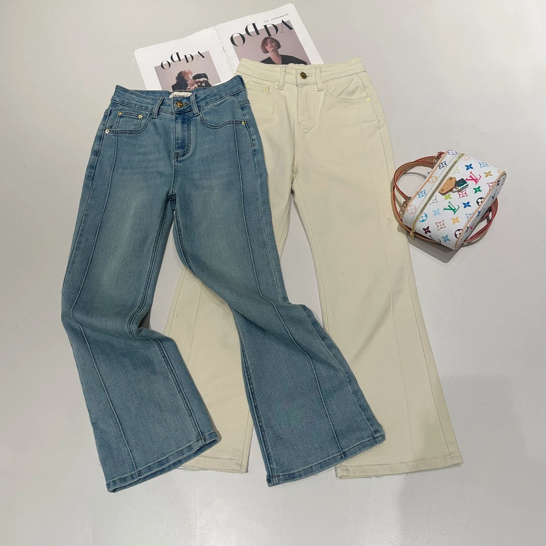 【豆子推荐】26860 春季显瘦高腰微喇裤弹力九分牛仔裤