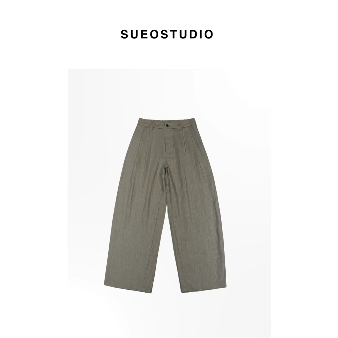 SUEO【亚麻天丝·弯刀西裤】鱼骨纹理 轻盈舒爽宽松慵懒休闲西裤