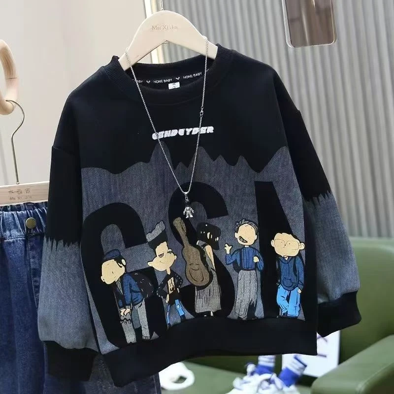 男童卫衣春秋款2025新款时尚春装中大童春季炸街上衣打底衫洋气