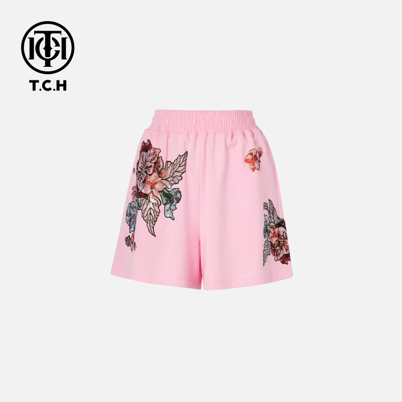 TCH轻奢烫钻工艺时尚休闲百搭新中式短裤女T75B21E6001tch