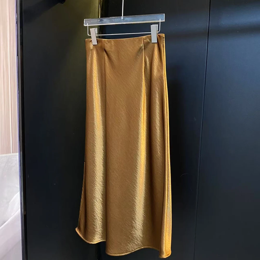 【K姐高定女装】2025新品 春夏显瘦气质时尚轻奢 醋酸褶皱半裙