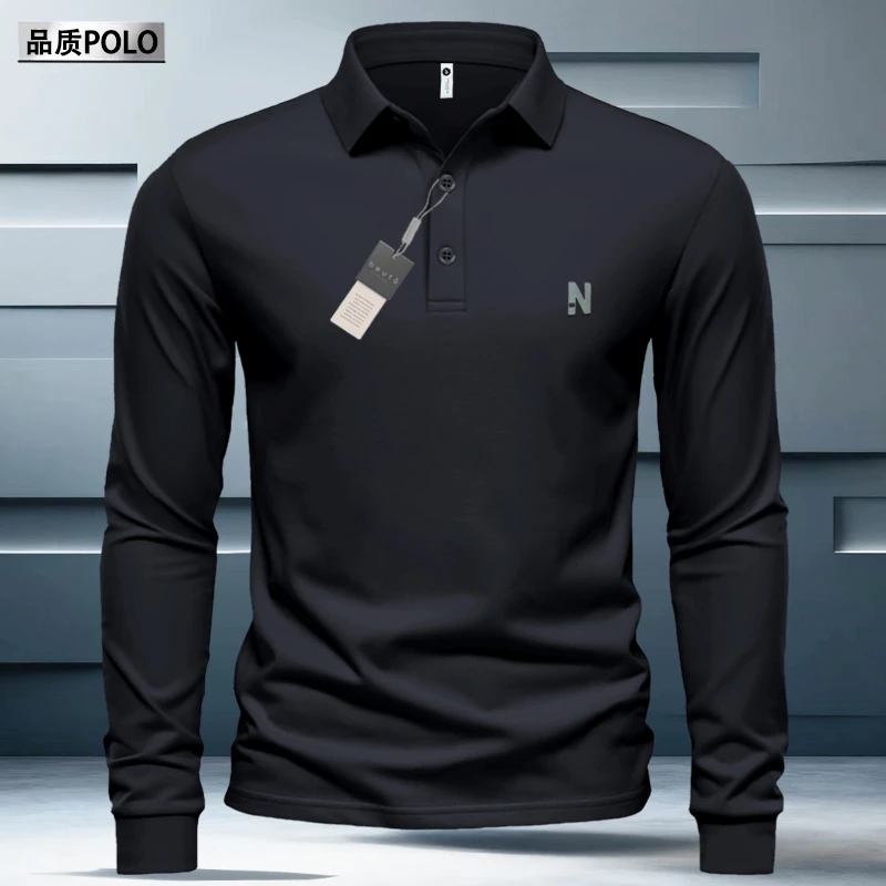 禅意男装高档禅意男士秋季长袖polo衫美式复古男士POLO衫翻领针织
