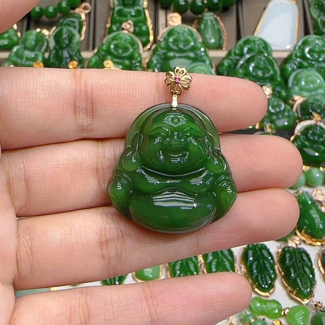 和田玉（碧玉）18K金镶嵌颈饰