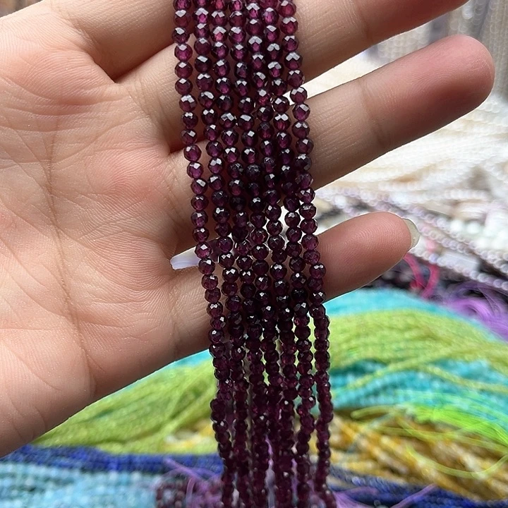 未镶嵌玛瑙/玉髓珠宝半成品一条3mm左右紫牙乌石榴石刻面