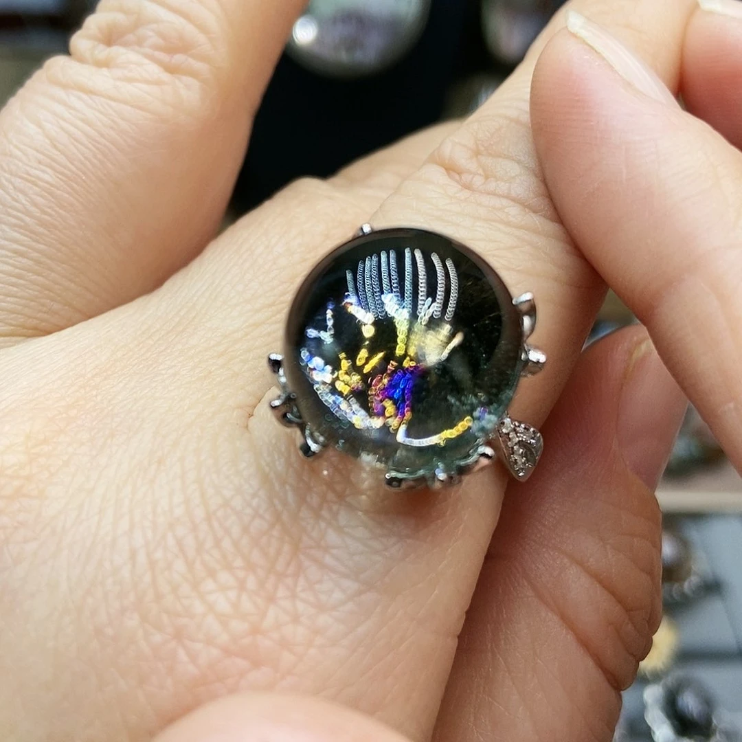 水晶戒指银S925镶嵌毛*儿