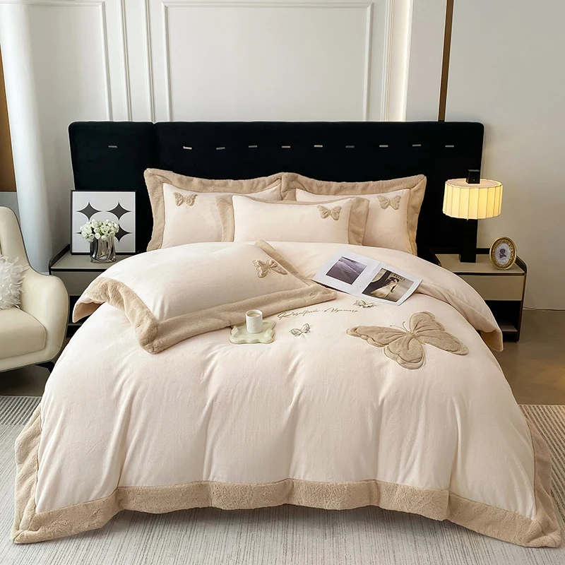 BOQIMENG/帛绮梦 加厚高端 刺绣贴布绣牛奶绒高端加厚保暖四件套