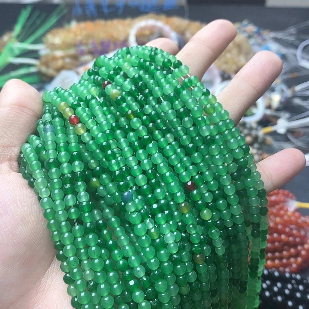 玛瑙/玉髓未镶嵌珠宝半成品一条处理瑕疵4mm绿玉髓