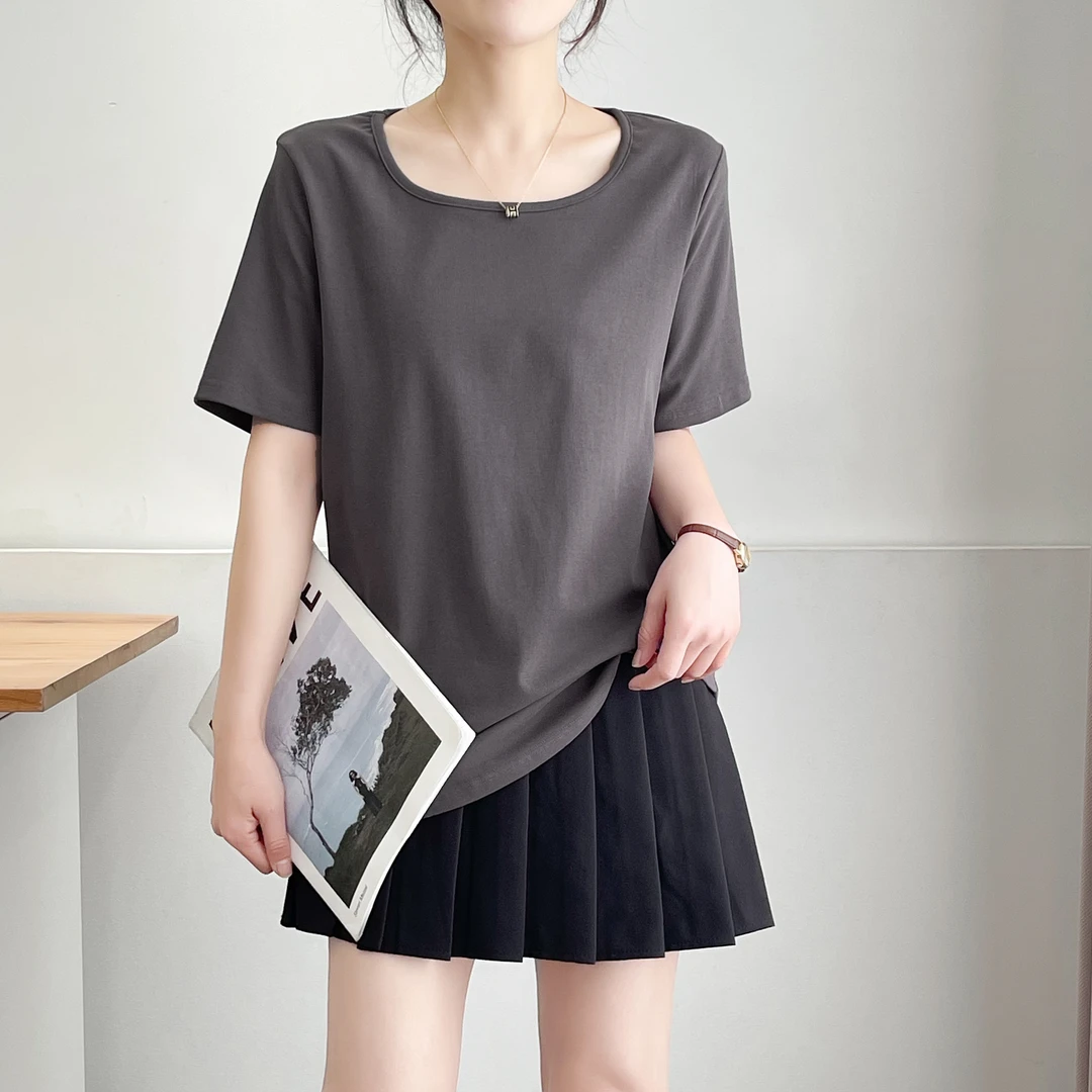 大码遮肚子显瘦减龄短袖上衣女2025夏季新款胖mm简约微胖正肩t恤