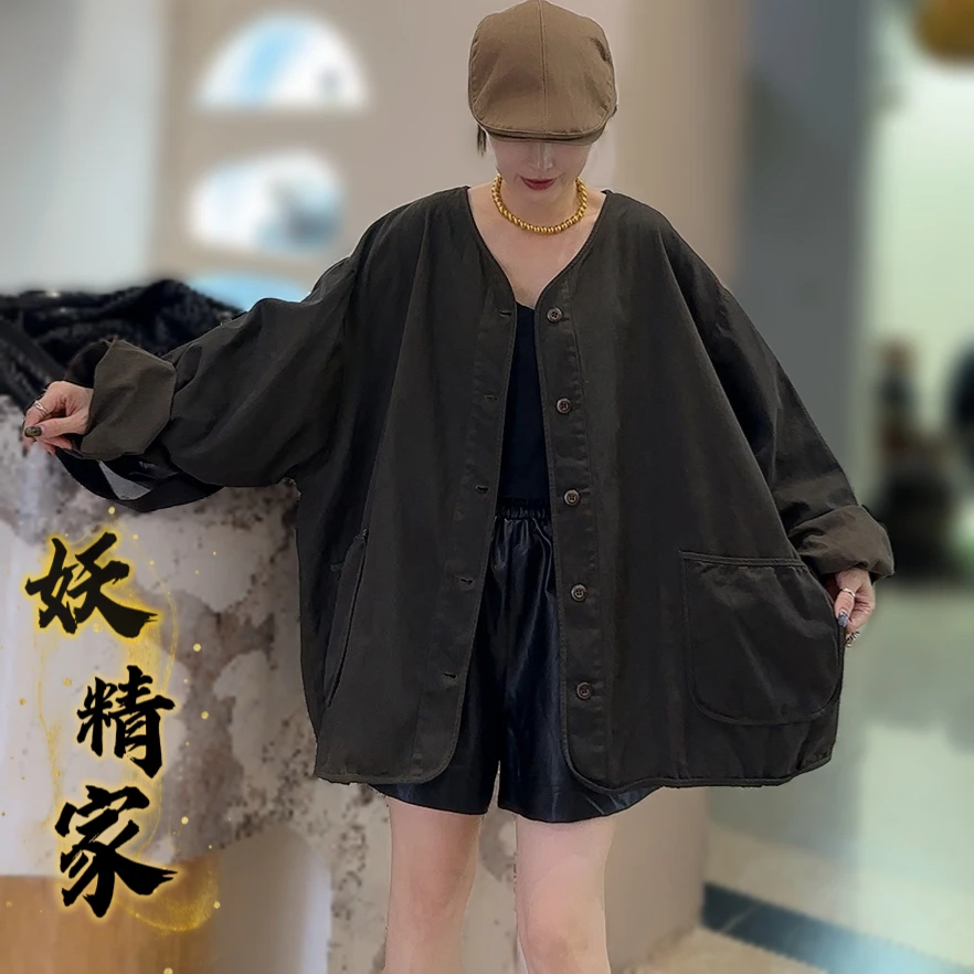 【妖精家】00404秋上新重工做旧外套女秋宽松上衣