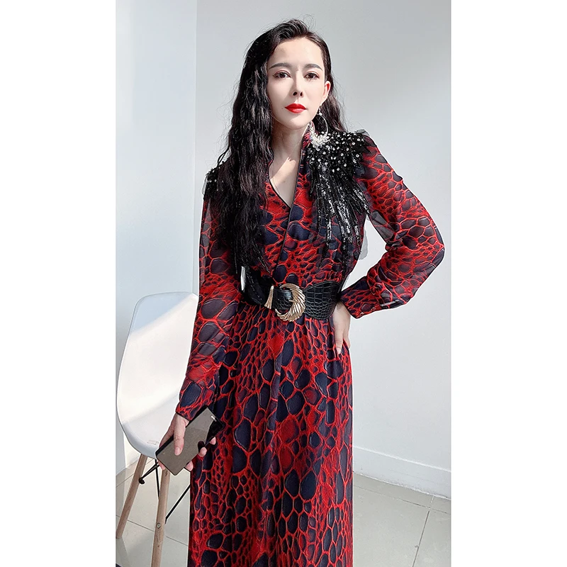 夏季新款欧式七分袖松紧腰套头连衣裙中长款长袖气质裙子250086