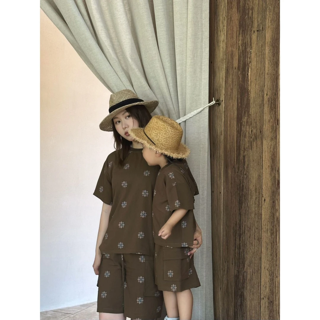 【BLUEXIXI】儿童人棉两件套亲子装男童夏短裤棉绸套装2025398