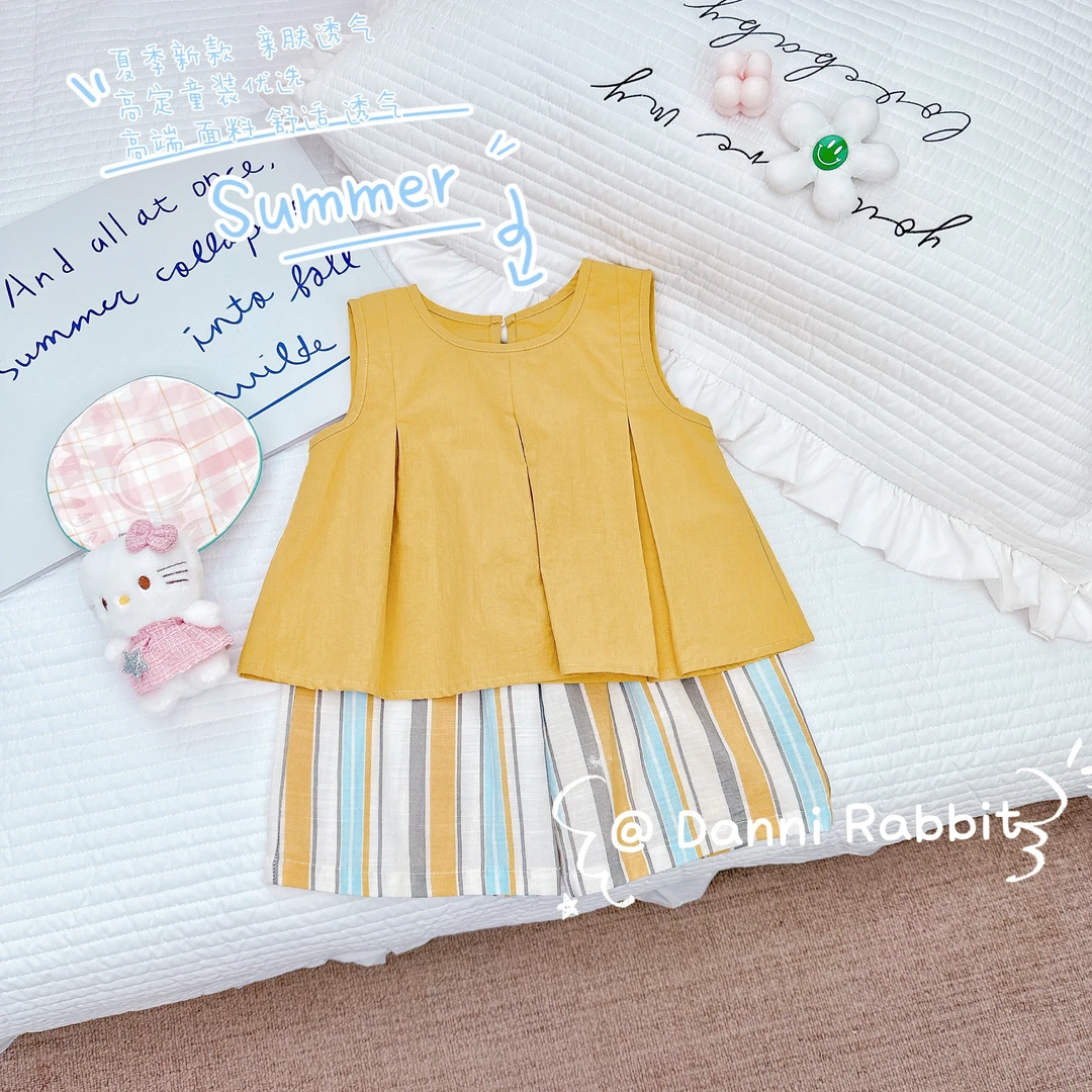 「Dannirabbit」【简约范儿】夏季韩流女童无袖棉感套装【G-6492】
