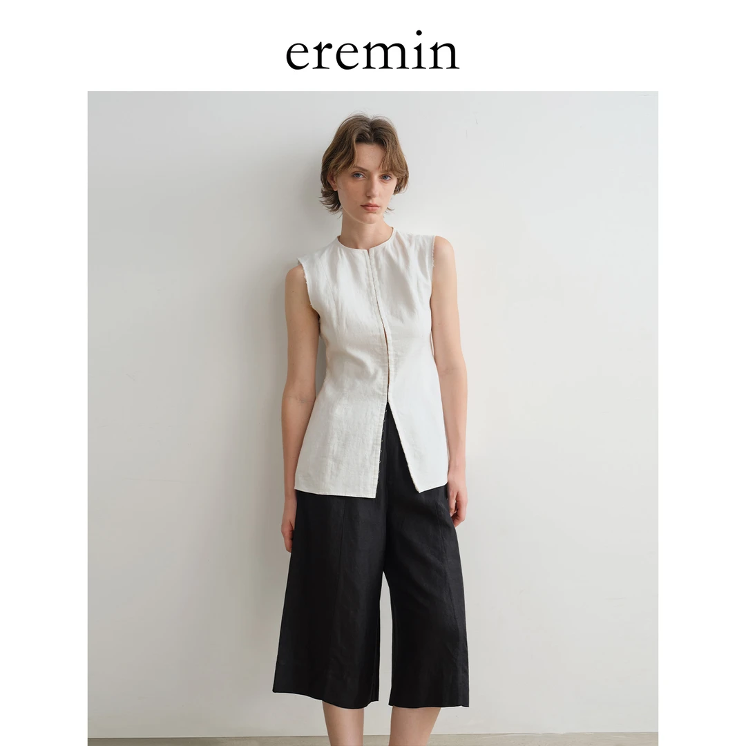 DE Mincollection七分裙裤/日系小众凉感松紧腰亚麻阔腿裤55442