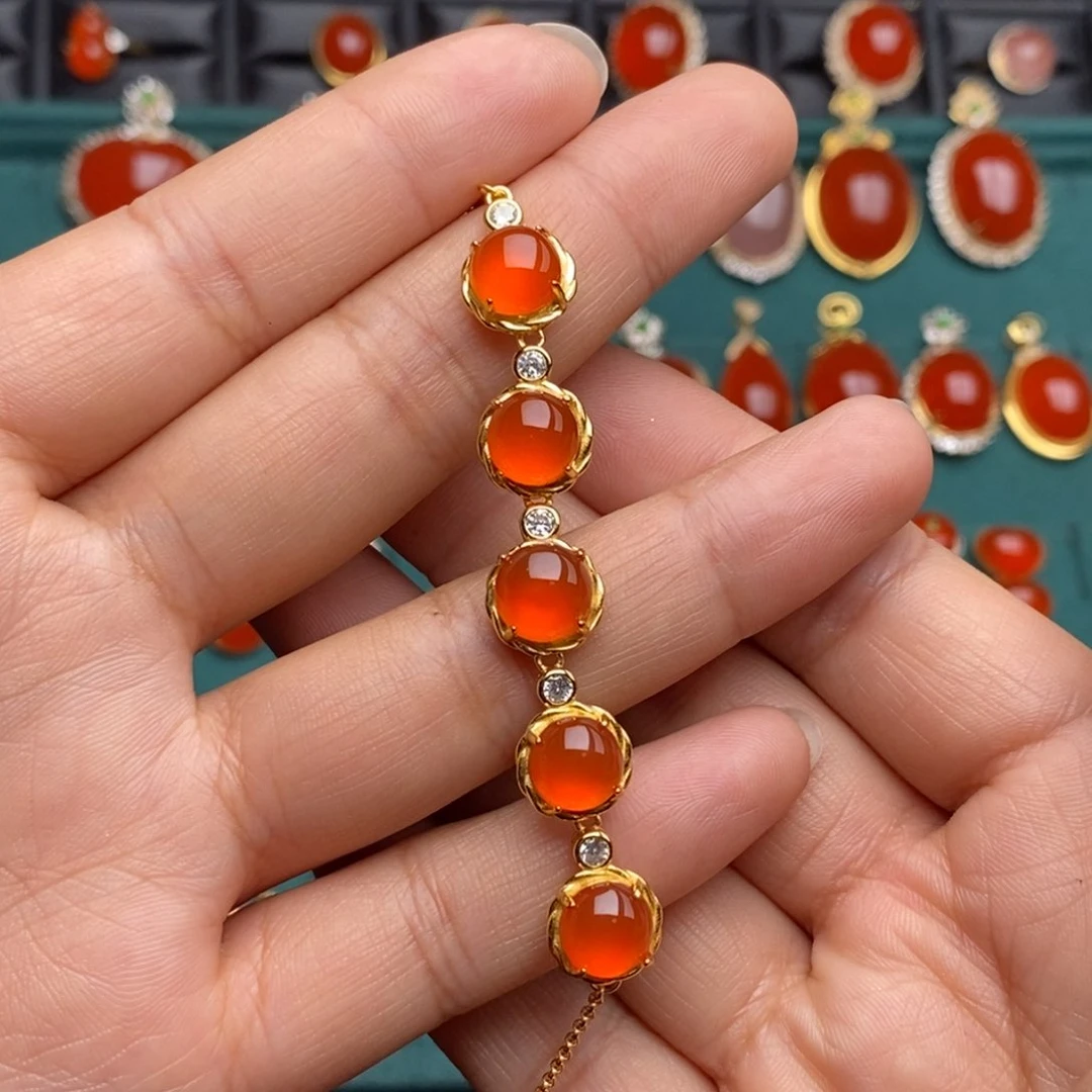 银S925镶嵌手链南红玛瑙